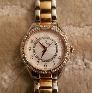 Ladies Bulova Watch. Silver and rose gold.